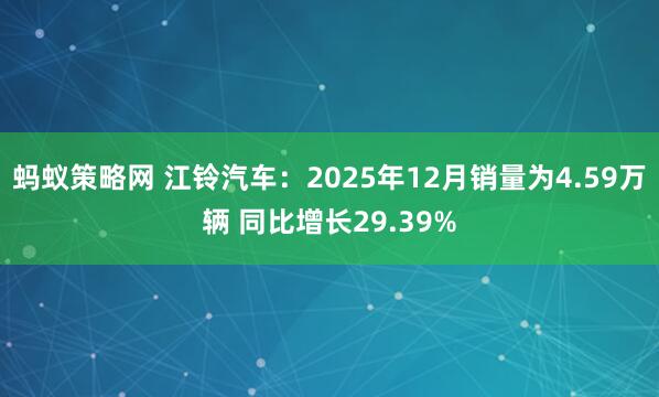 蚂蚁策略网 江铃汽车：2025年12月销量为4.59万辆 同比增长29.39%